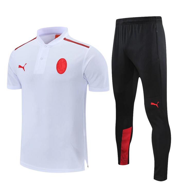 2021/22 AC Milan White Polo Kits Shirt with Pants